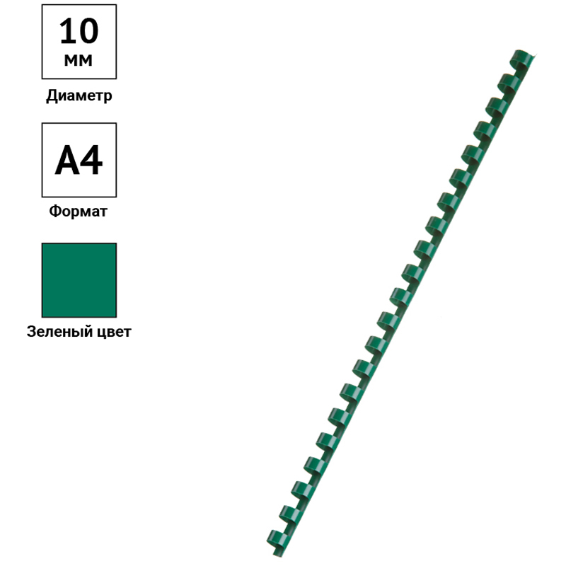 Пружины пластик D=10мм OfficeSpace, зеленый, 100шт. PC8837