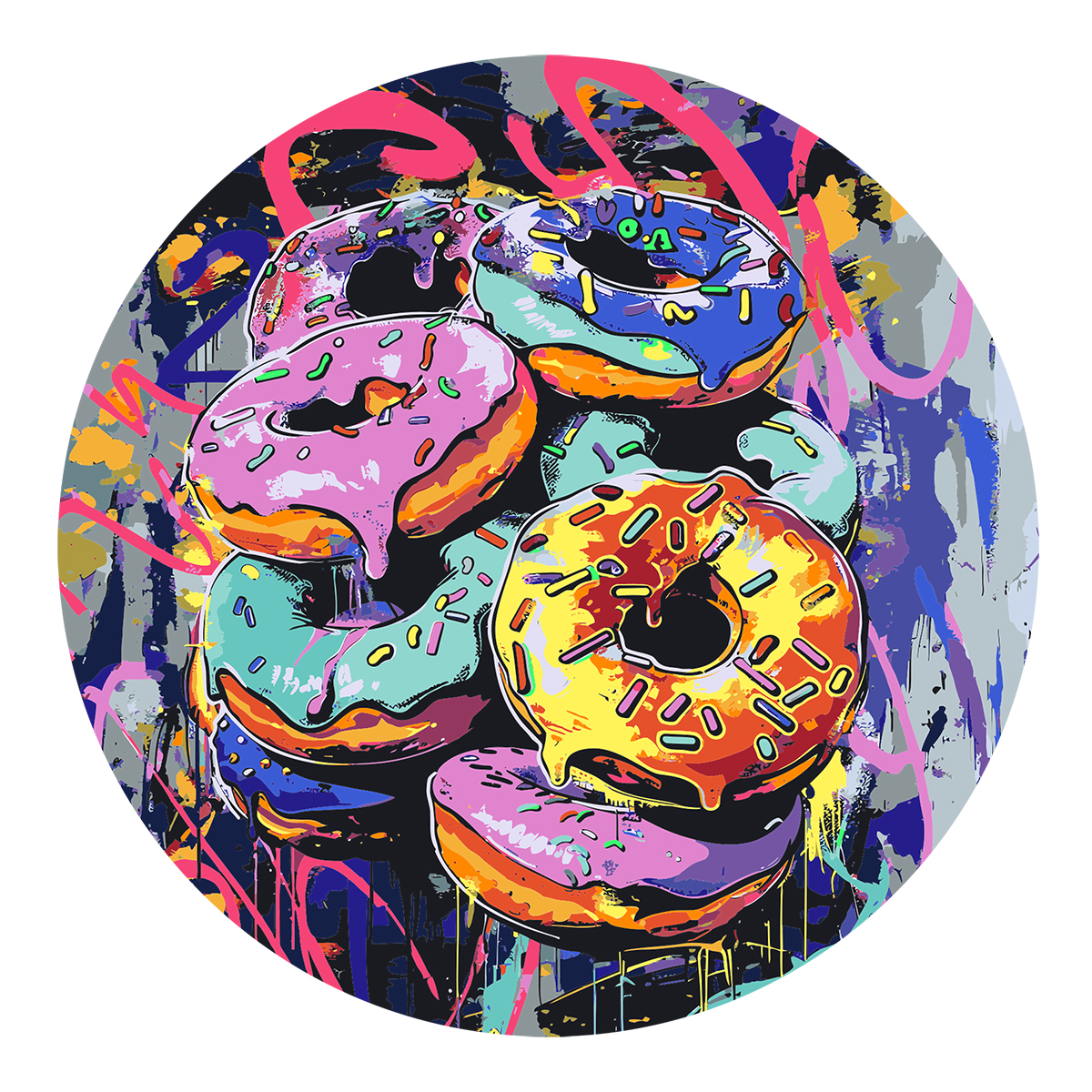 Картина по номерам на фигурном холсте ТРИ СОВЫ "Донаты Арт", форма круг, с акриловыми красками и кистями FCF30_00005