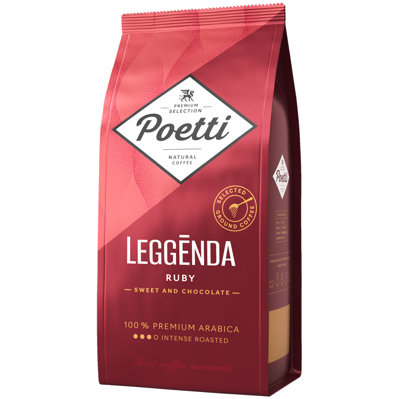 Кофе молотый Poetti "Leggenda Ruby", вакуумный пакет, 250г 18007
