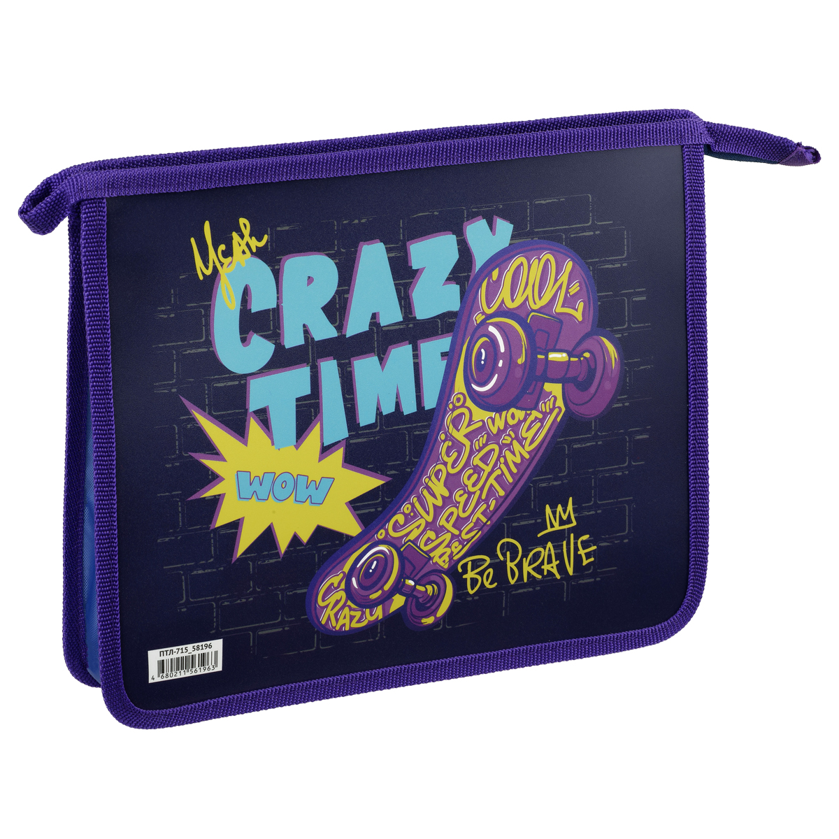 Папка для тетрадей 1 отделение, А5, ArtSpace "Crazy Time", пластик, на молнии ПТЛ-715_58196