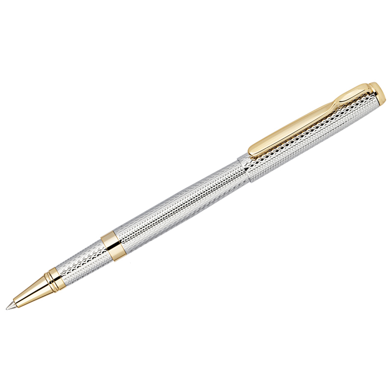 Ручка-роллер Delucci "Celeste" синяя, 0,6мм, цвет корпуса - серебро/золото, подарочная упаковка (CPs