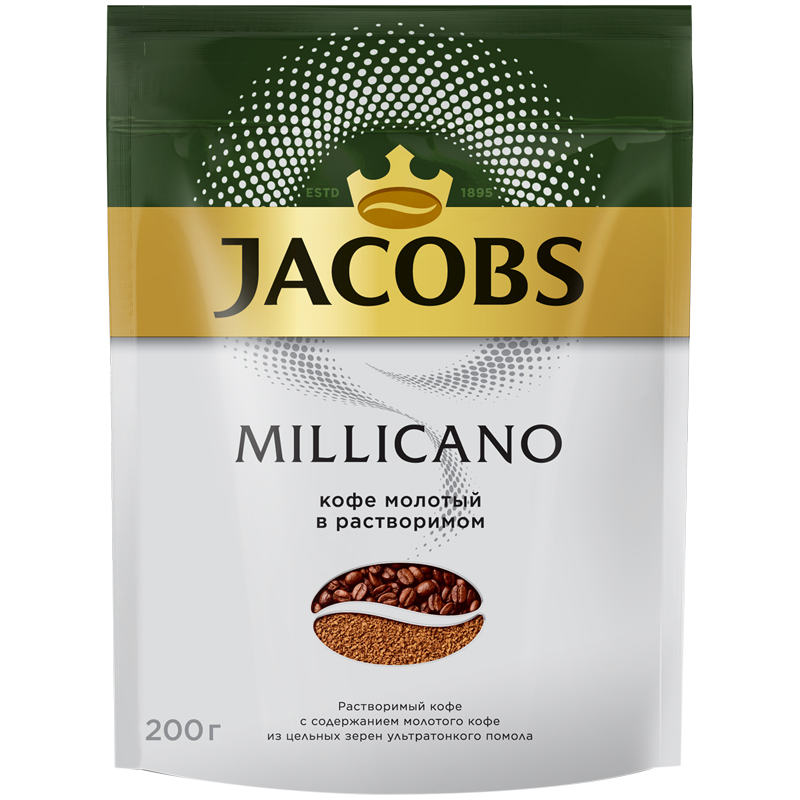 Кофе растворимый Jacobs "Monarch "Millicano", сублимированный, с молотым, мягкая упаковка, 200г 8052