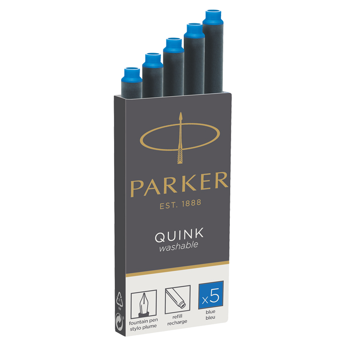 Картриджи чернильные Parker "Cartridge Quink" смываемые синие, 5шт., картонная коробка 1950383