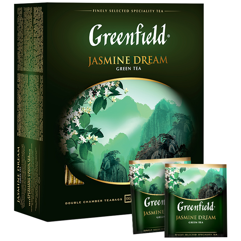 Чай Greenfield "Jasmine Dream", зеленый с жасмином, 100 фольг. пакетиков по 2г 0586-09