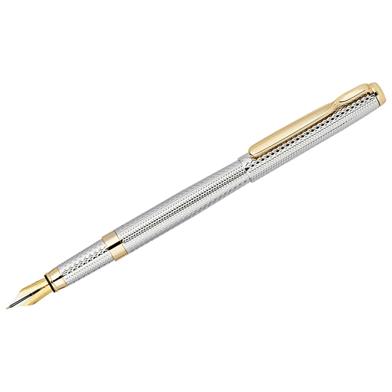 Ручка перьевая Delucci "Celeste" черная, 0,8мм, цвет корпуса - серебро, подарочный футляр (CPs_81913