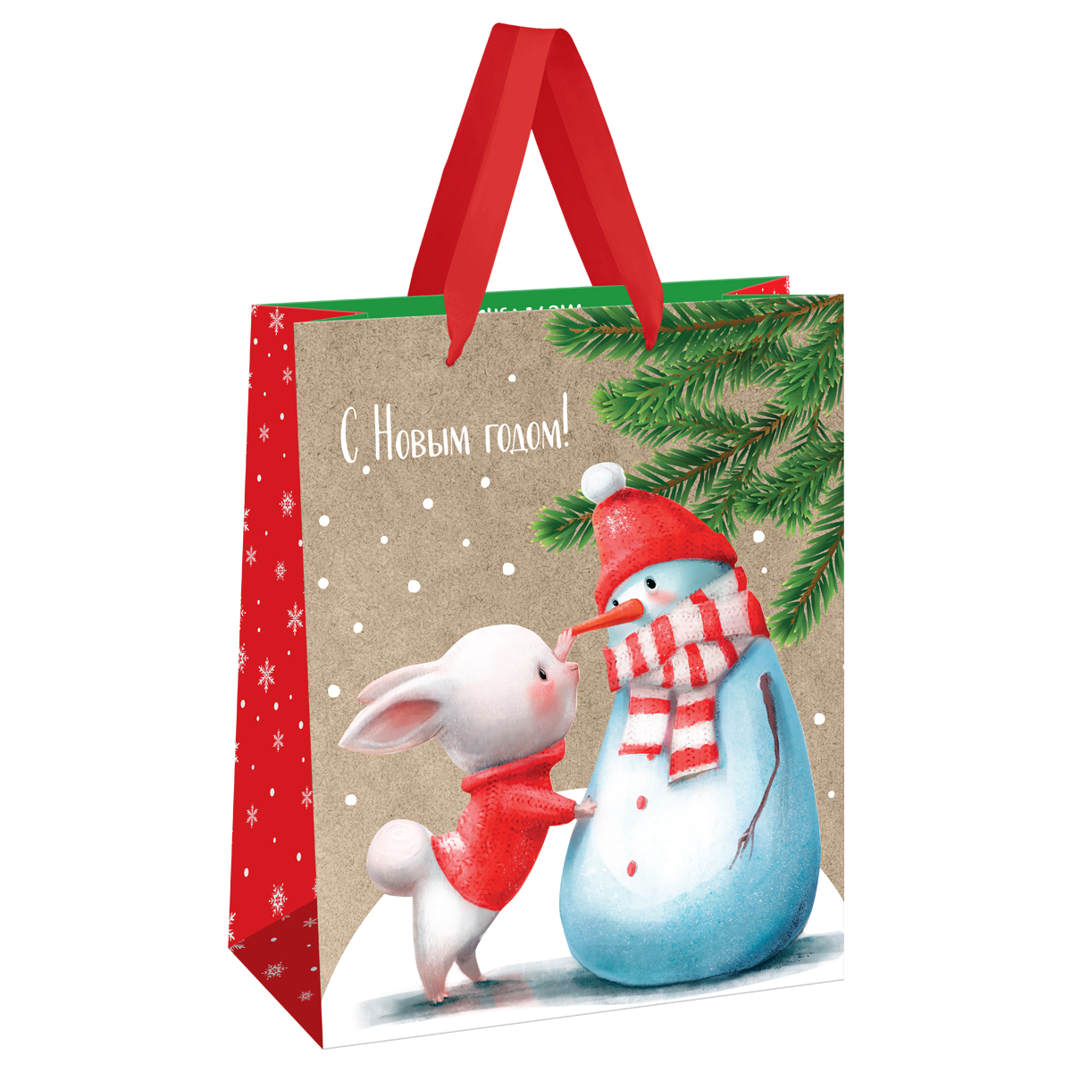 Пакет подарочный 26*32*12см MESHU "Snowman", крафт MS_61645