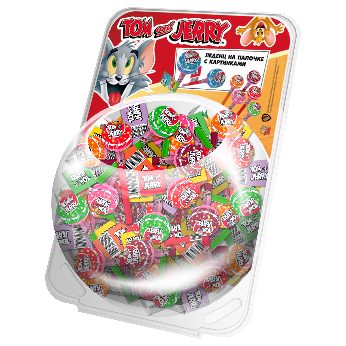 Леденец на палочке Tom&Jerry, микс вкус 6,5г. (упаковка сфера) 70859