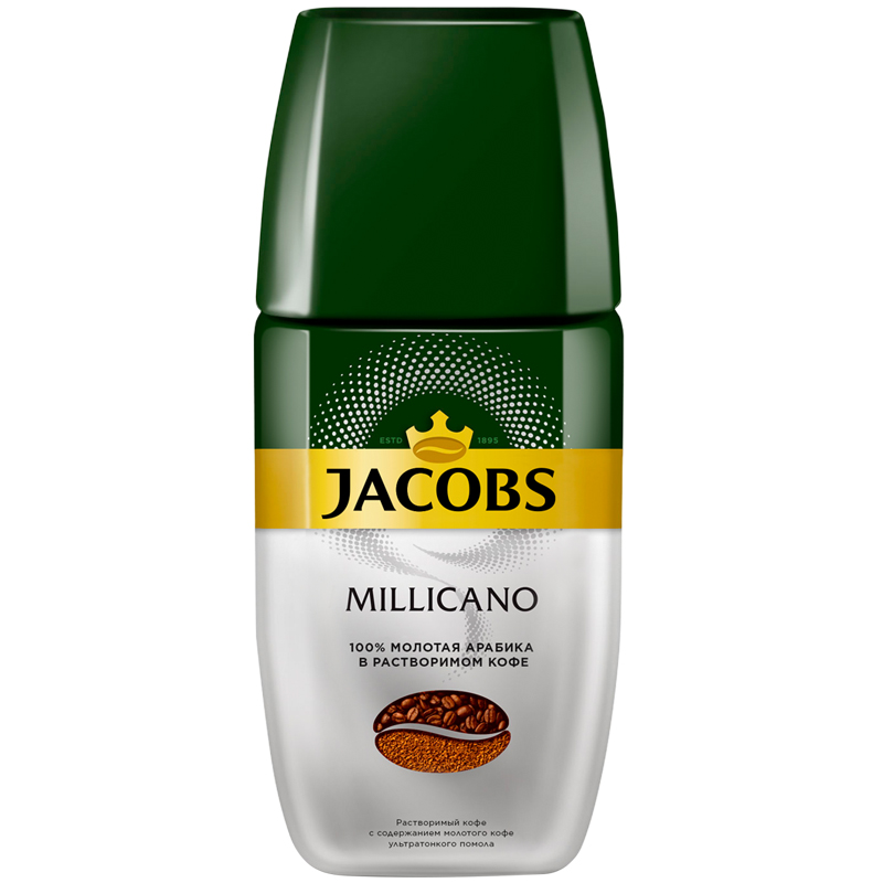 Кофе растворимый Jacobs "Monarch "Millicano", сублимированный, с молотым, стеклянная банка, 160г 805