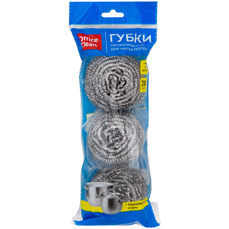 Губки для посуды OfficeClean, металлические, спиральные, 3шт., 6*5см (20г) 265291