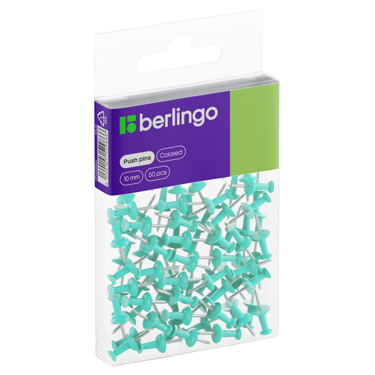 Кнопки силовые Berlingo, 50шт., цветные, ПВХ упак., европодвес, голубые PN5030d