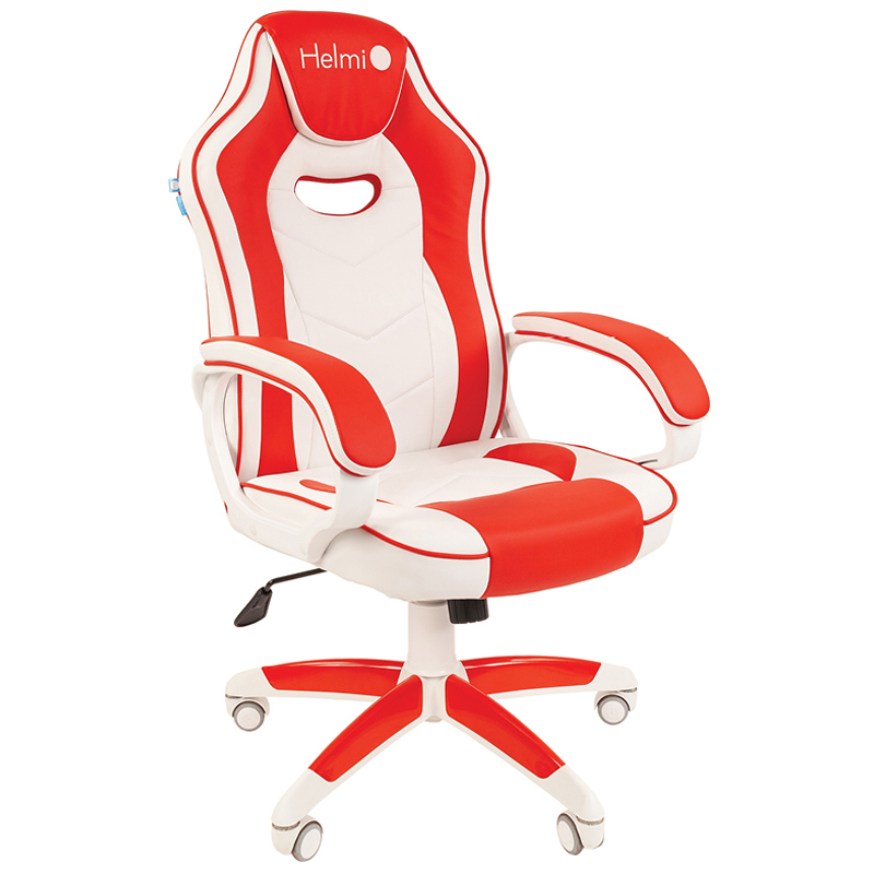 Кресло игровое Helmi HL-S15 "Skyline", экокожа, белая/красная, механизм качания 322026