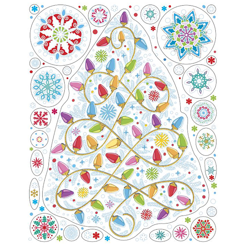 Новогоднее оконное украшение "Елочка с гирляндой", ПВХ пленка, с раскраской на картонной подложке, 30*38см 86046