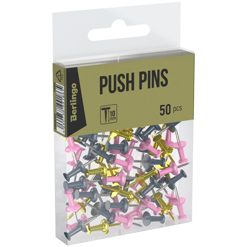 Кнопки силовые Berlingo, 50шт., цветные, ПВХ упак., европодвес, розовый+золотой PN5030f