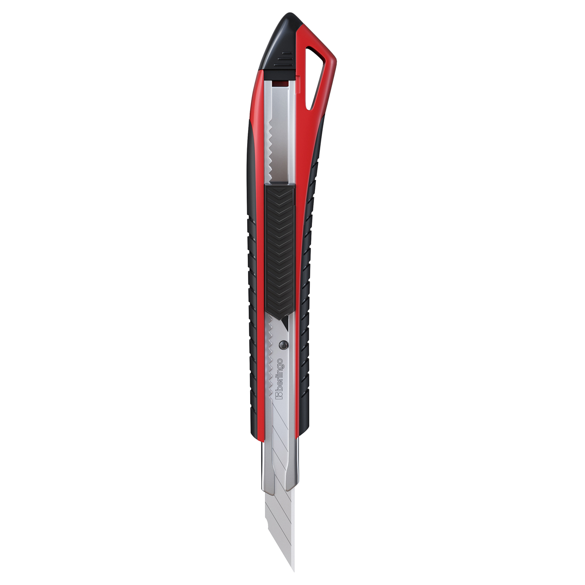 Нож канцелярский 9мм Berlingo "Razzor 300", auto-lock, металл. направл., мягкие вставки, красный, европодвес BM4131_a