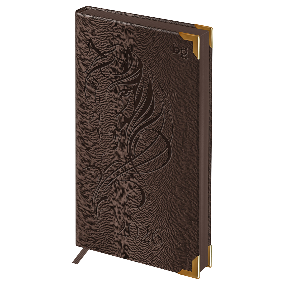 Еженедельник датированный 2026г., 90*165, 64л., твердый переплет, кожзам, BG "Horse. Saddle", коричневый, цветной срез Wd_09832