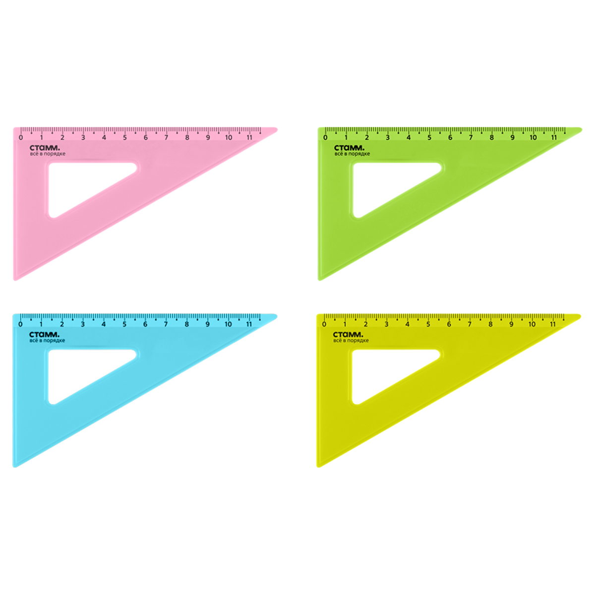 Треугольник 30°, 11см СТАММ, пластиковый, прозрачный, неоновые цвета, ассорти ТК-30494