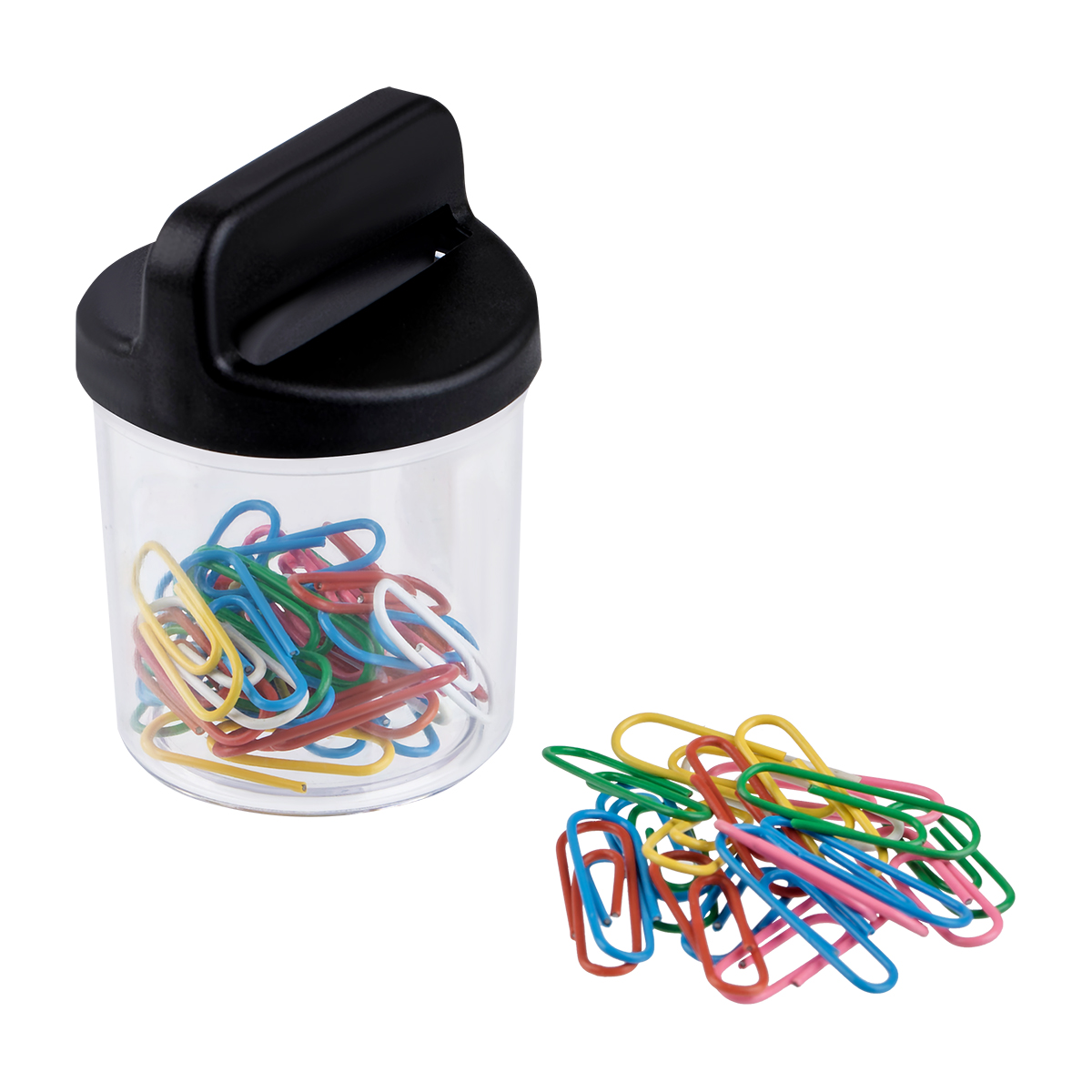 Скрепочница магнитная СТАММ, 50 цветных скрепок, прозрачный корпус, картонная коробка ПС-32359