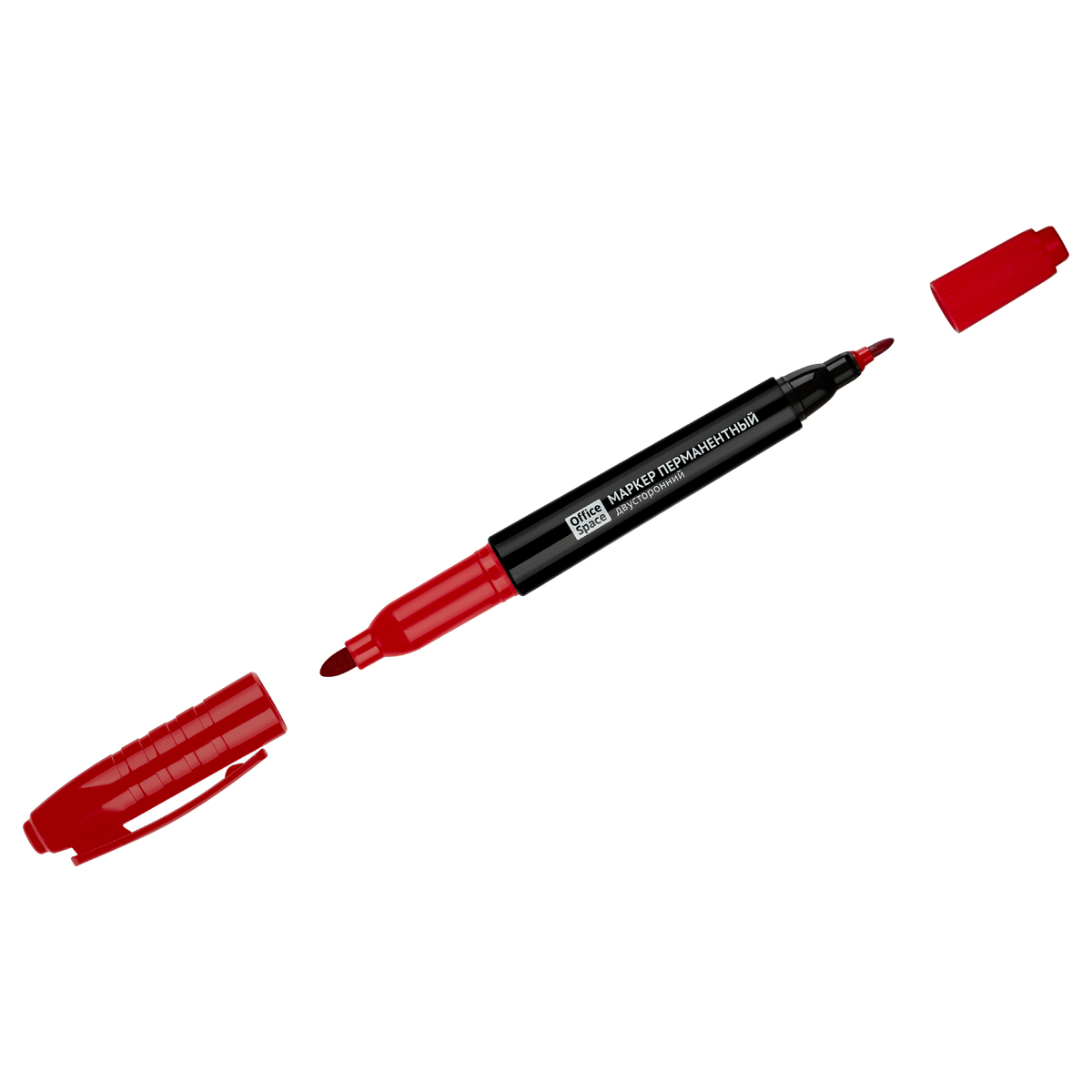 Маркер перманентный OfficeSpace двусторонний, красный, круглый наконечник, 2/4мм PMds_66085