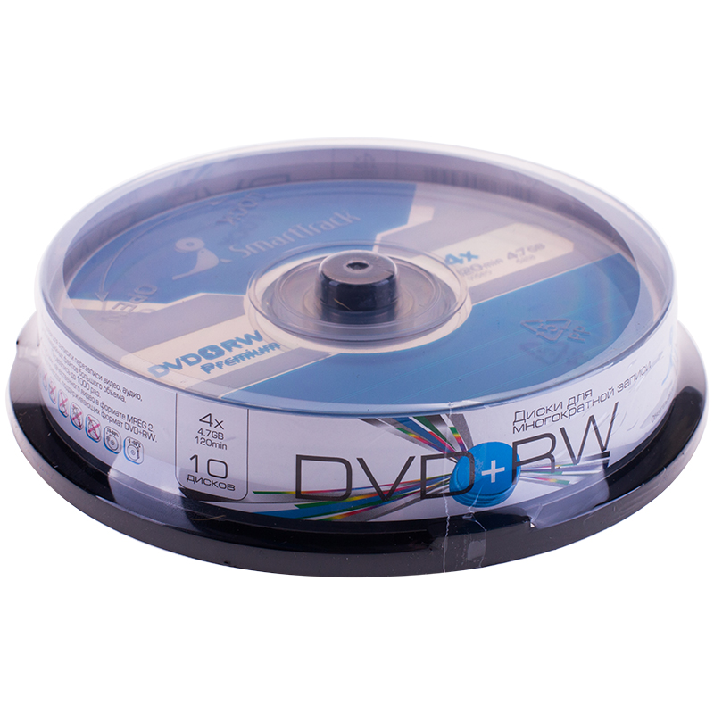 Диск DVD+RW 4.7Gb Smart Track 4x Cake Box (10шт) ST000302