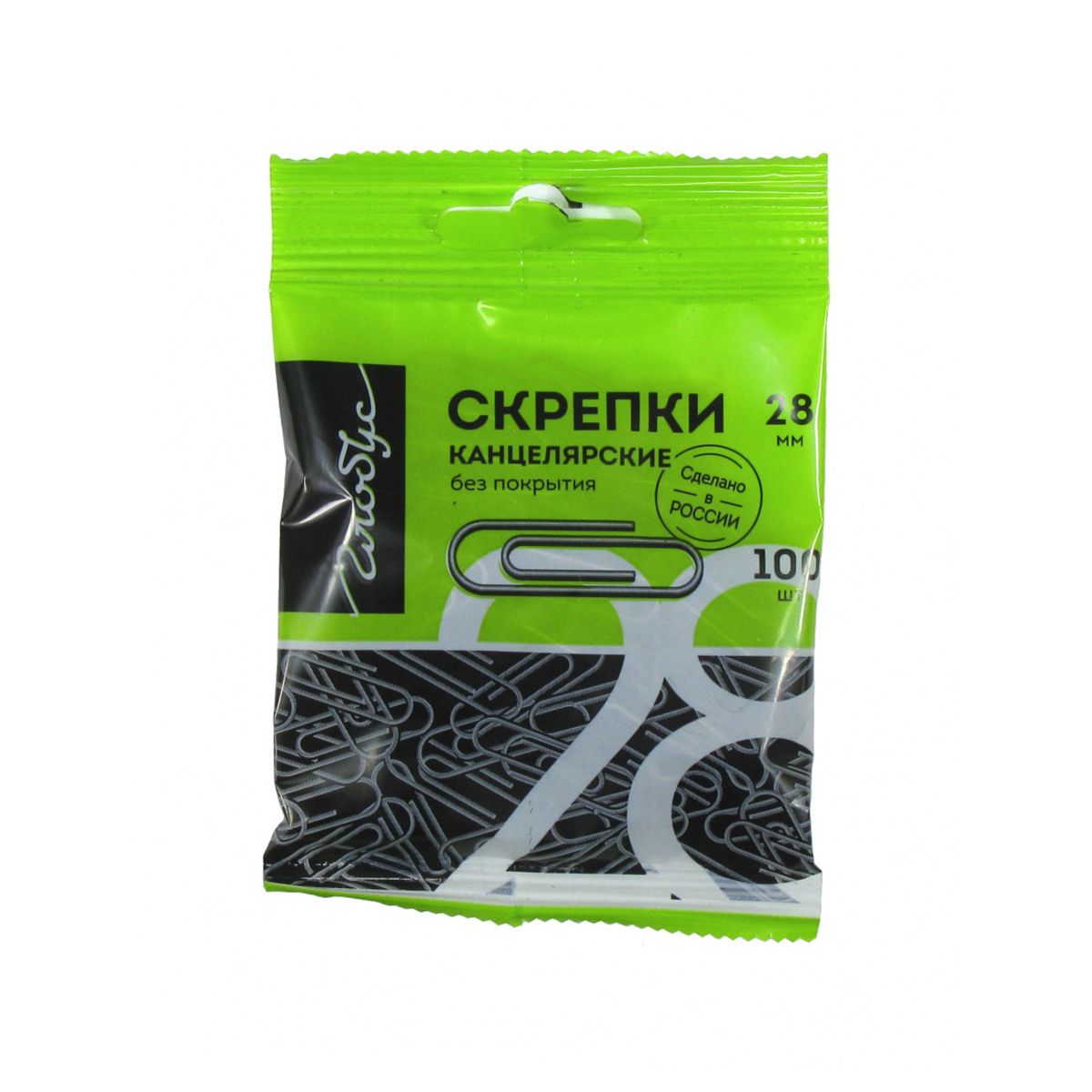 Скрепки 28мм Globus 100шт., пакет с европодвесом С28-100Пл