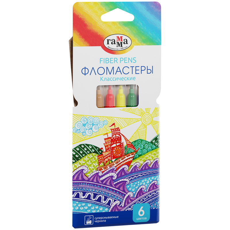 Фломастеры Гамма "Классические", 06цв., смываемые, картон, европодвес 180319_09