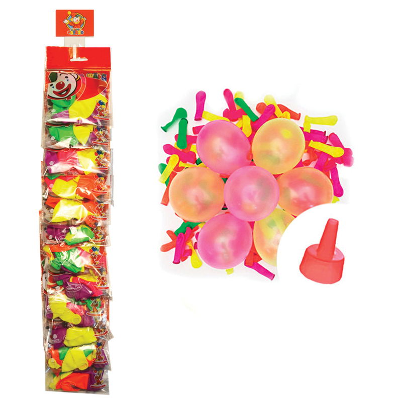 Воздушные шары,  100шт, М2/5см, ПатиБум "Водяные Бомбочки неон", насадка для воды, стрип-лента 46902