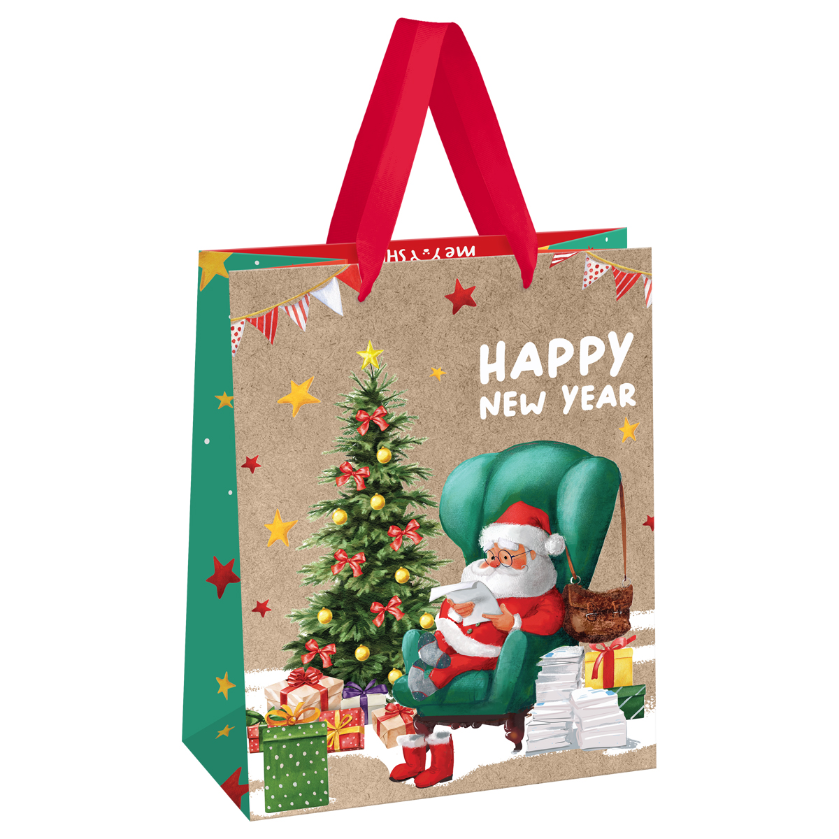 Пакет подарочный 18*23*10см MESHU "Santa", крафт MS_61637