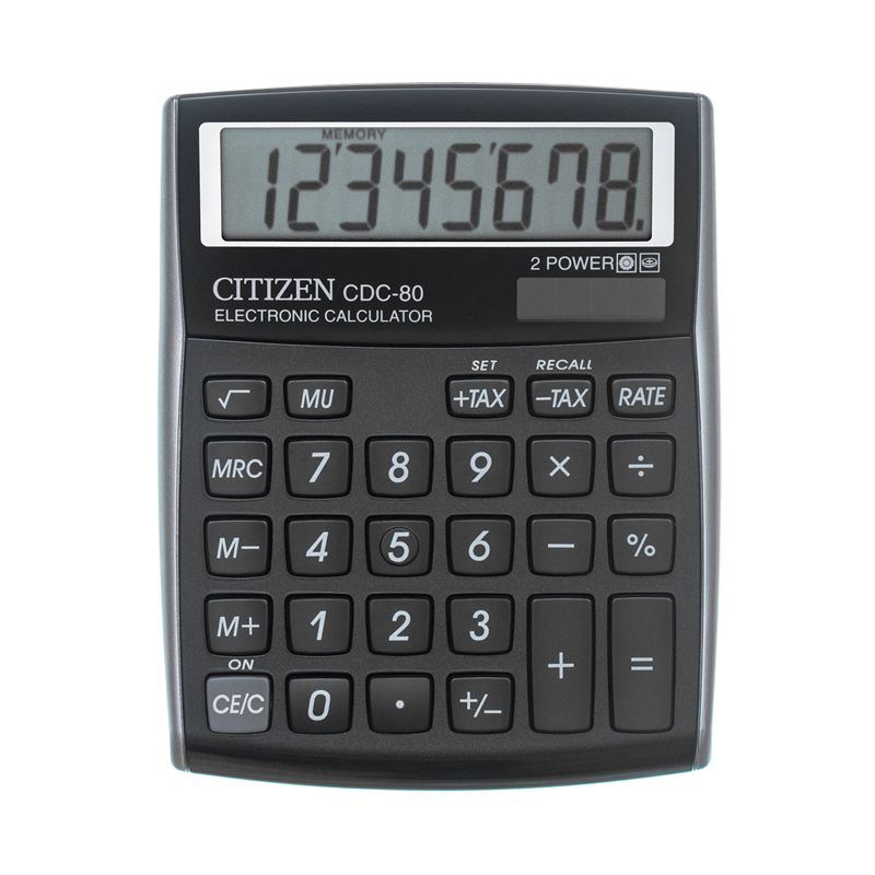 Калькулятор настольный Citizen CDC-80BKWB, 8 разрядов, двойное питание, 109*135*25мм, черный CDC-80BKWB