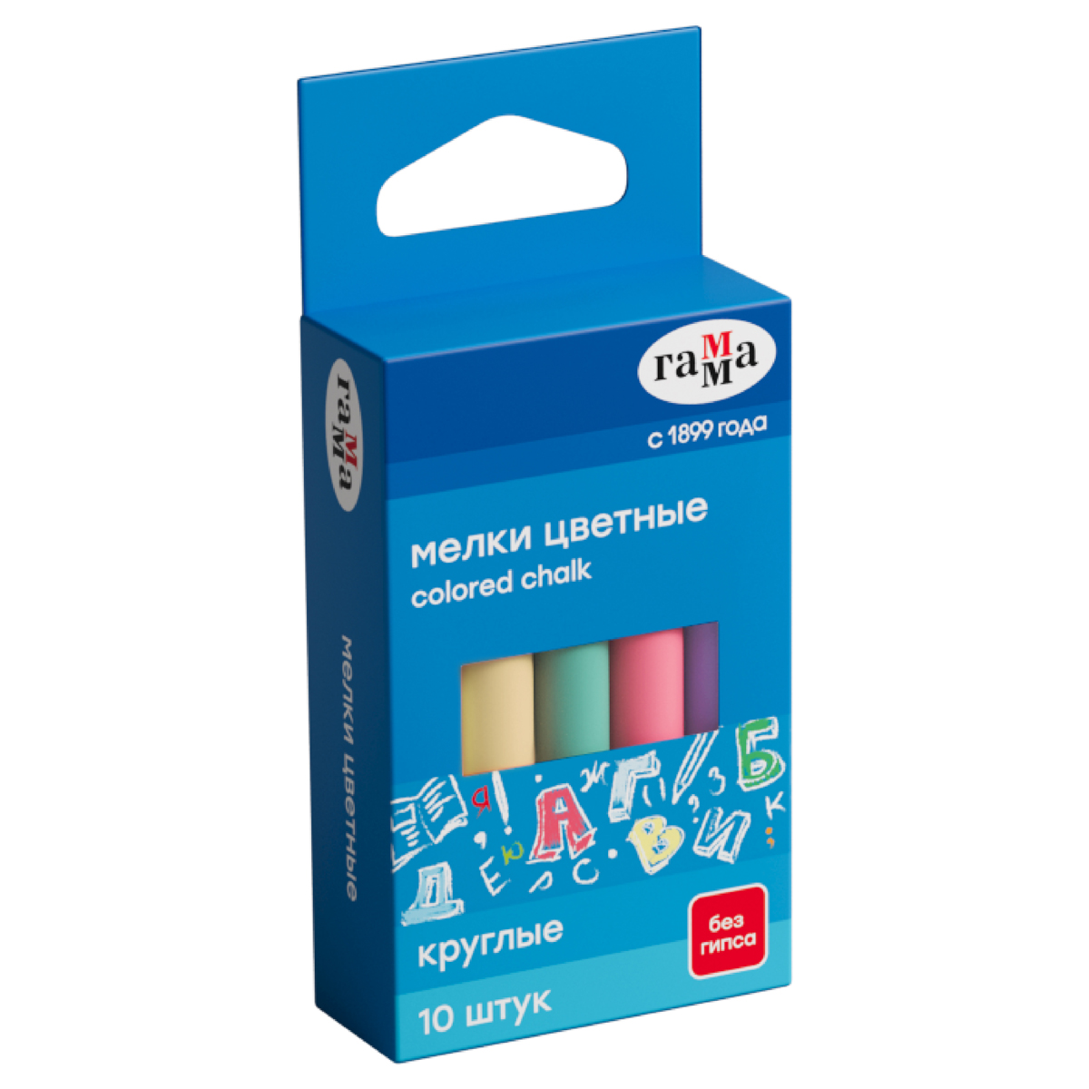Мелки школьные Гамма, цветные, 10шт., мягкие, круглые, картон. упак., европодвес 909193