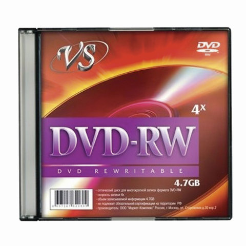 Диск DVD-RW VS 4,7Gb 4x Slim Case (1 штука), VSDVDRWSL01 (ш/к - 20809) VSDVDRWSL01