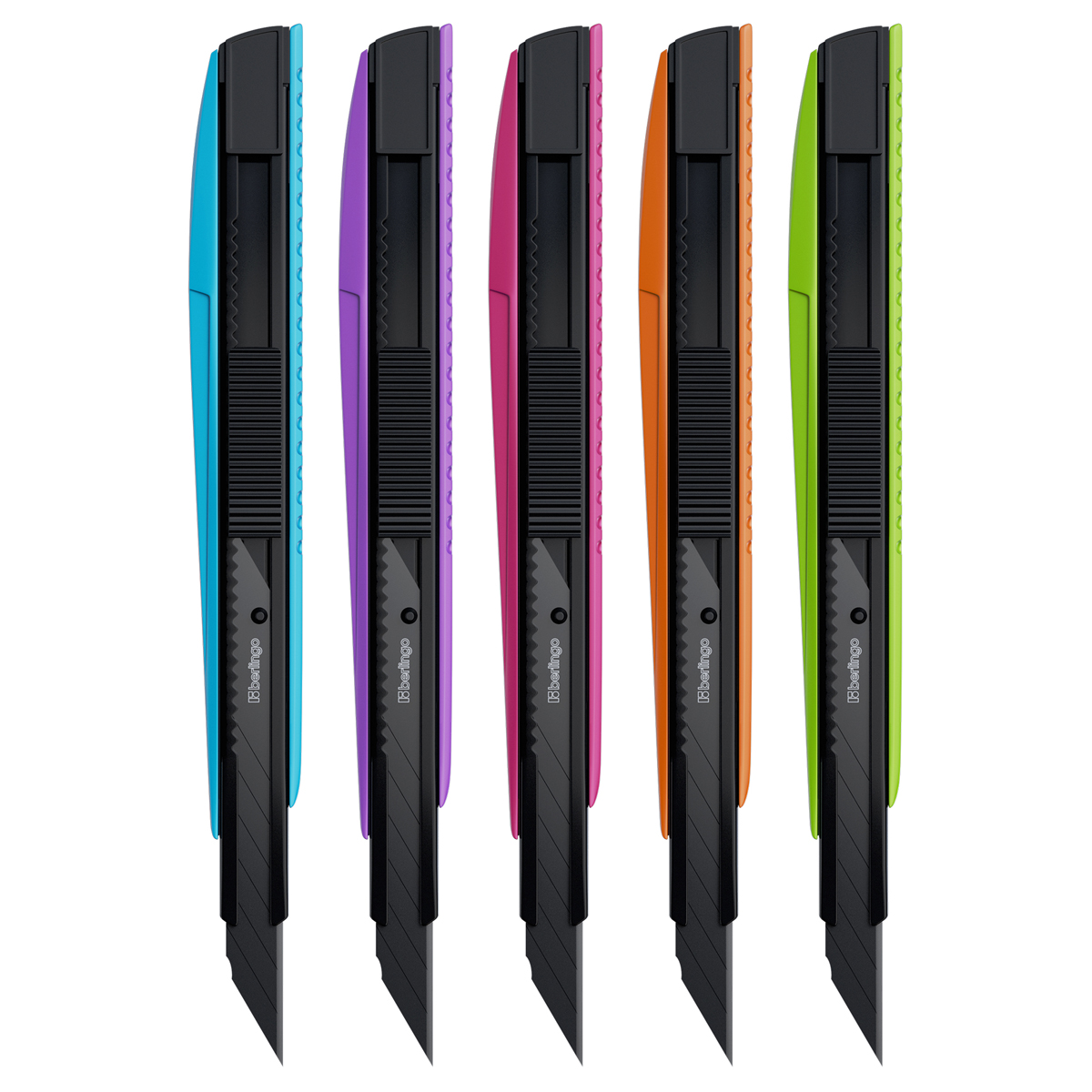 Нож канцелярский 9мм Berlingo "Color Zone 2", черное лезвие, auto-lock, металл. направл., ассорти, европодвес BM4144