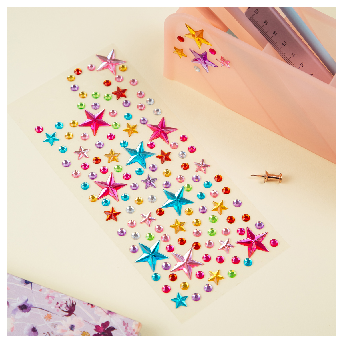 Наклейки акриловые MESHU "Shiny stars", 25*10см, стразы, 137 наклеек, инд. уп., европодвес MS_46775