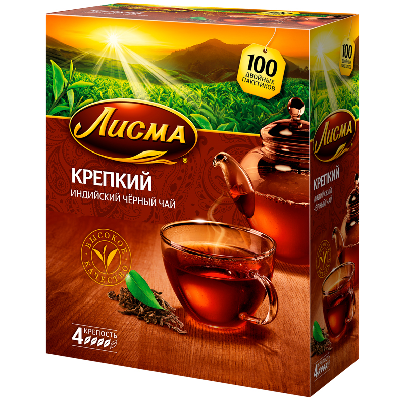 Чай Лисма "Крепкий", черный, 100 пакетиков по 2г 201943