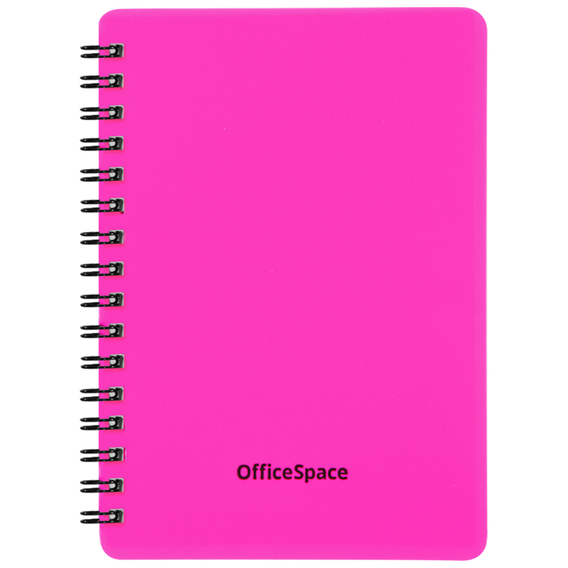 Записная книжка А6 60л. на гребне OfficeSpace "Neon", розовая пластиковая обложка Зк6к60грП_35415