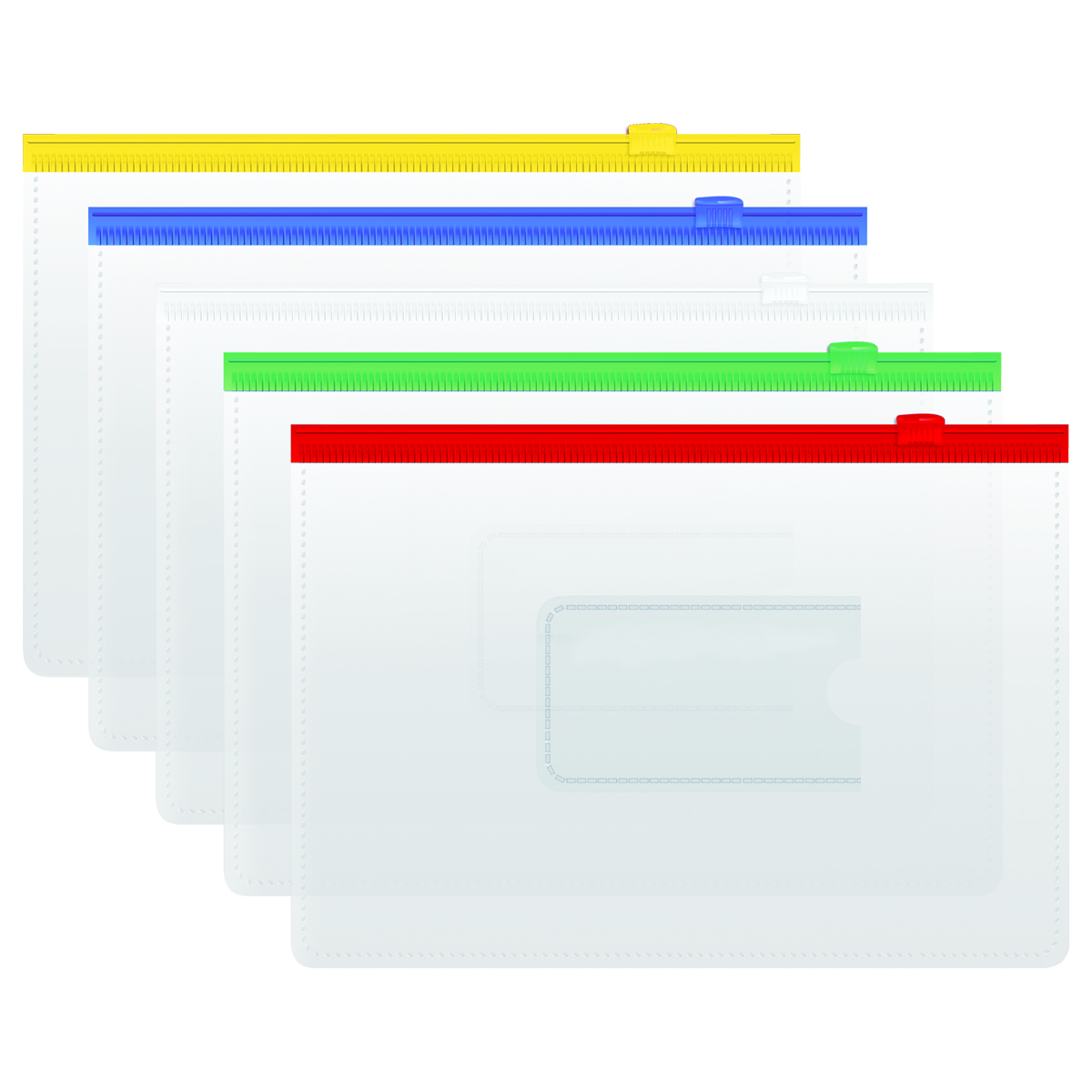 Папка-конверт на zip-молнии СТАММ А5, ПВХ, 120мкм, прозрачная, цветная молния, карман, ассорти ММ-322111