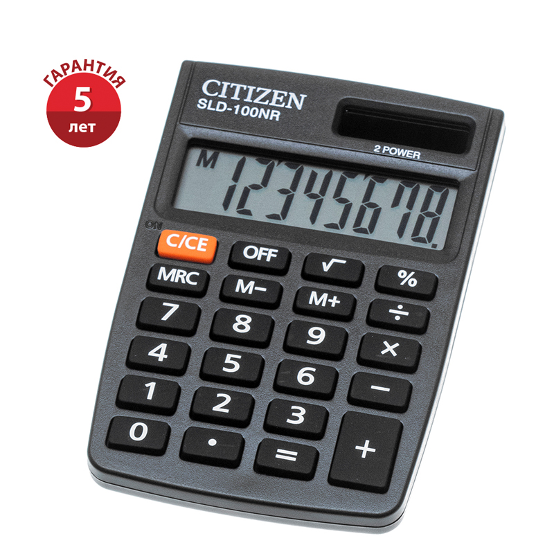 Калькулятор карманный Citizen SLD-100NR, 8 разрядов, двойное питание, 58*88*10мм, черный SLD-100NR