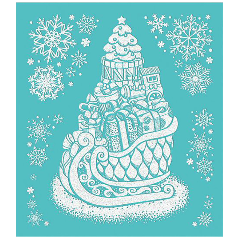 Новогоднее оконное украшение "Сани с подарками", ПВХ пленка, декорировано глиттером, с раскраской на картонной подложке, 15,5*17,5см 86024