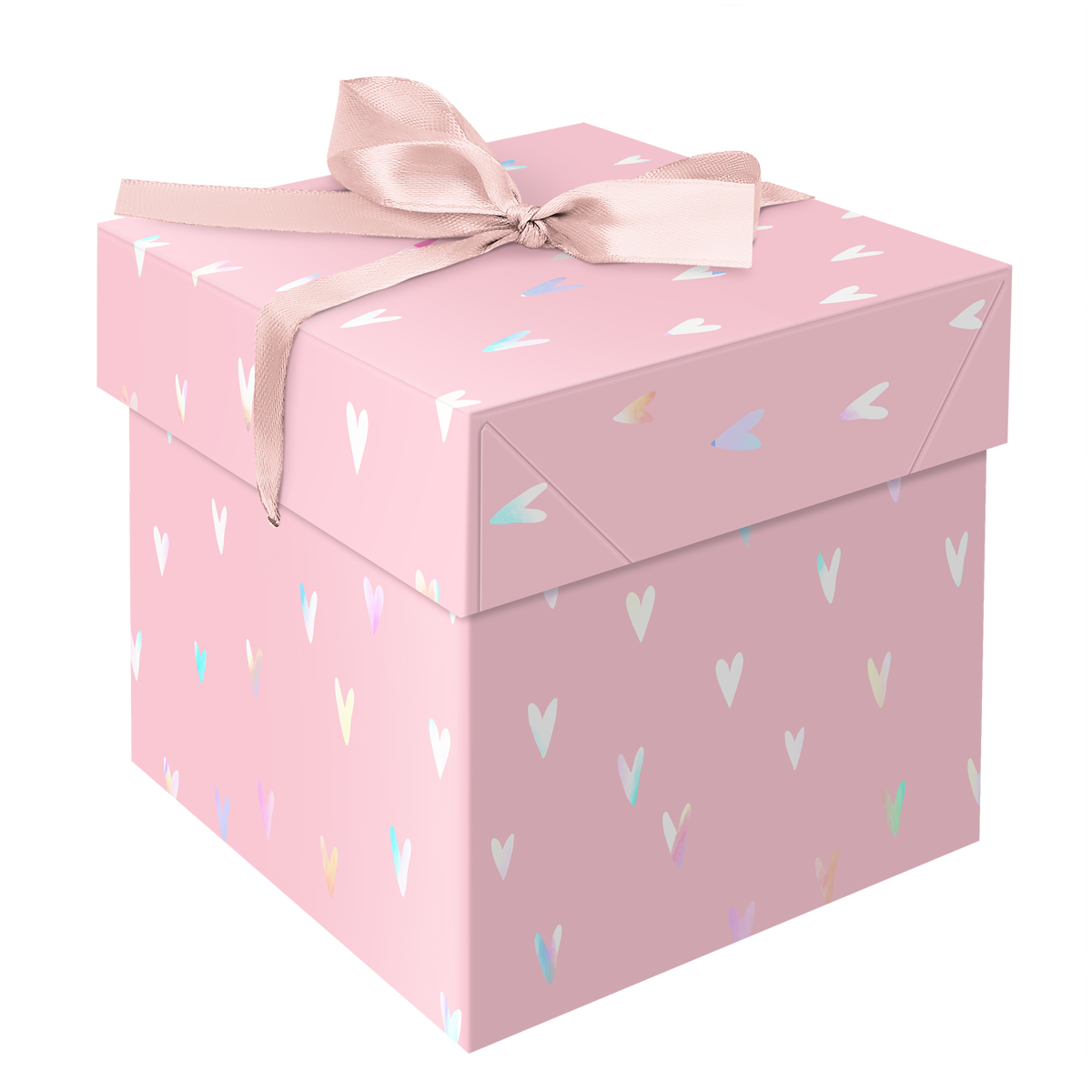 Коробка складная подарочная MESHU "Hearts", (15*15*15см), с лентой, отд.фольгой MS_54184