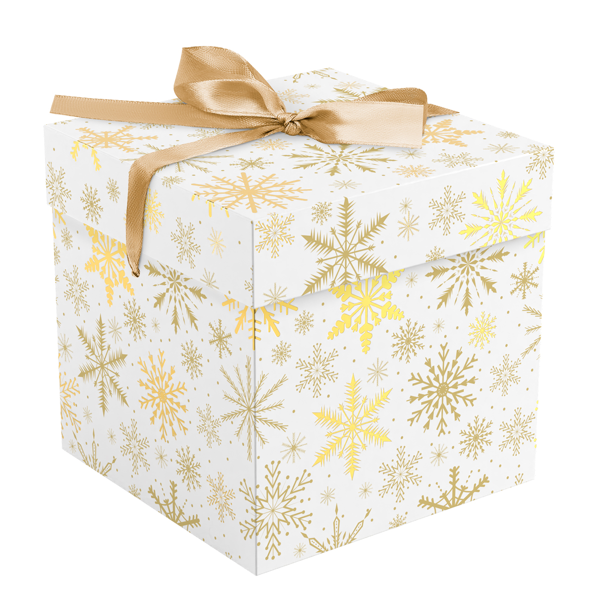 Коробка складная подарочная MESHU "Snowflake", (15*15*15см), с лентой, отд фольгой MS_62551