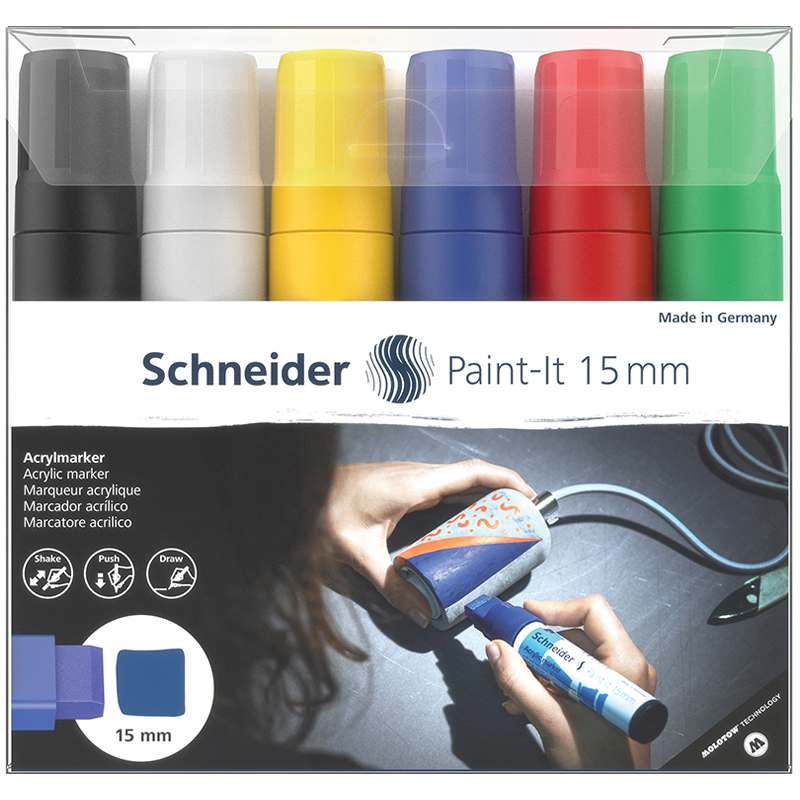Набор маркеров акриловых Schneider "Paint-it 330", 15мм, ассорти, 6шт. 120396