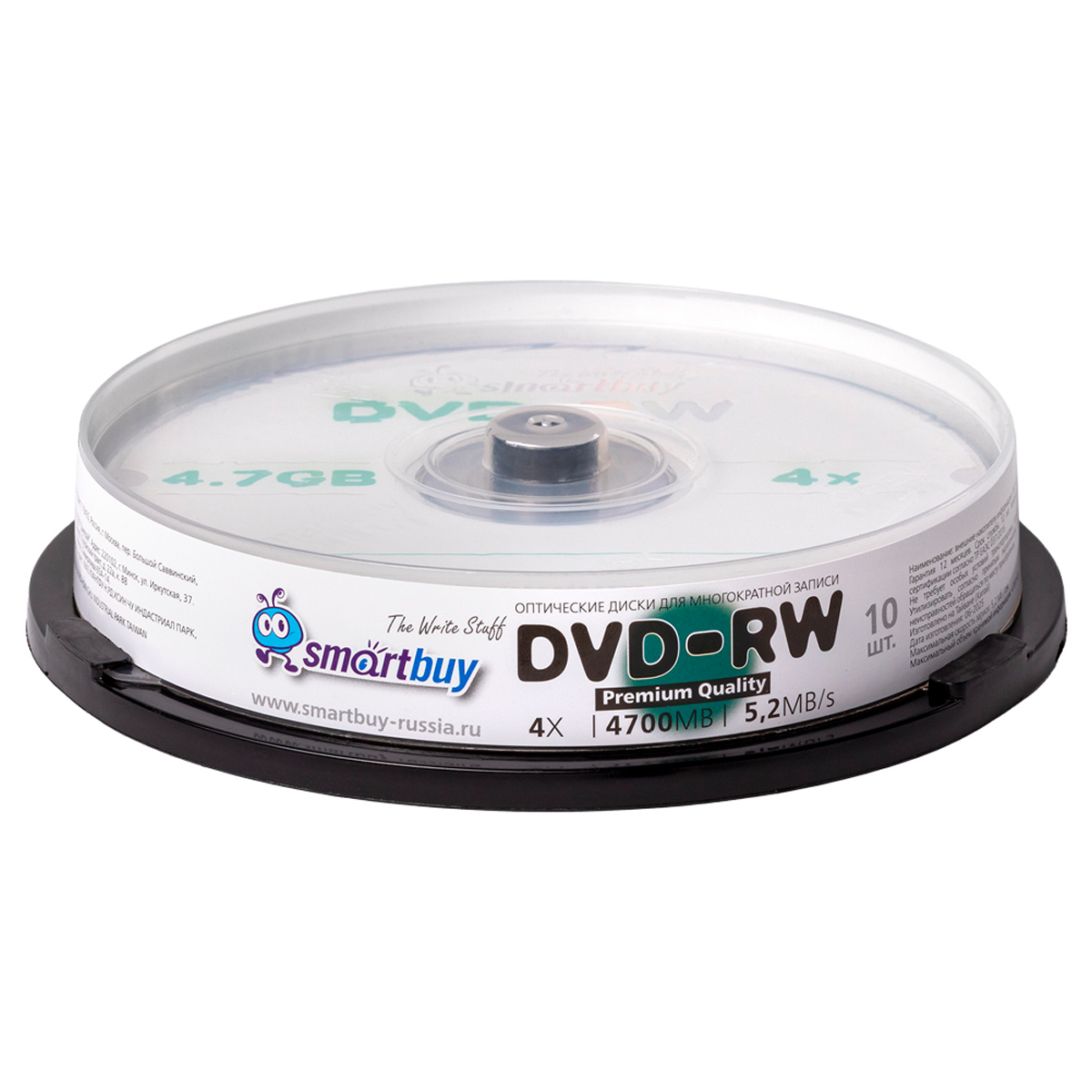 Диск DVD-RW 4.7Gb Smart buy 4x Cake Box (10шт) SBDV-RW10