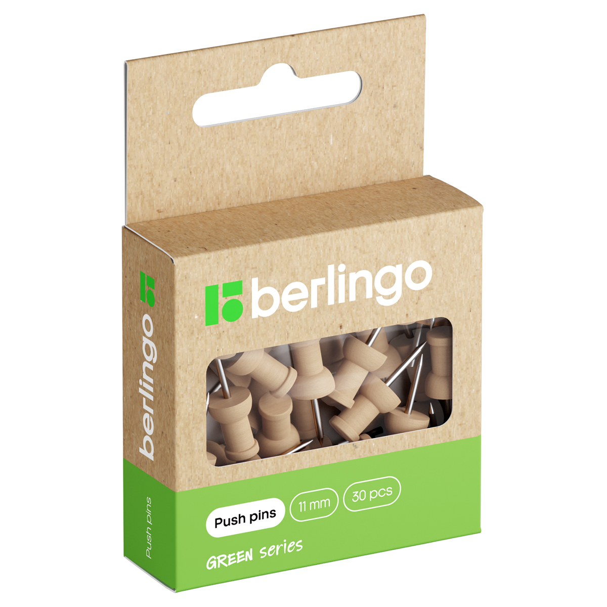 Кнопки силовые Berlingo "Green Series", 30шт., деревянные, крафт упак., европодвес PN5030J