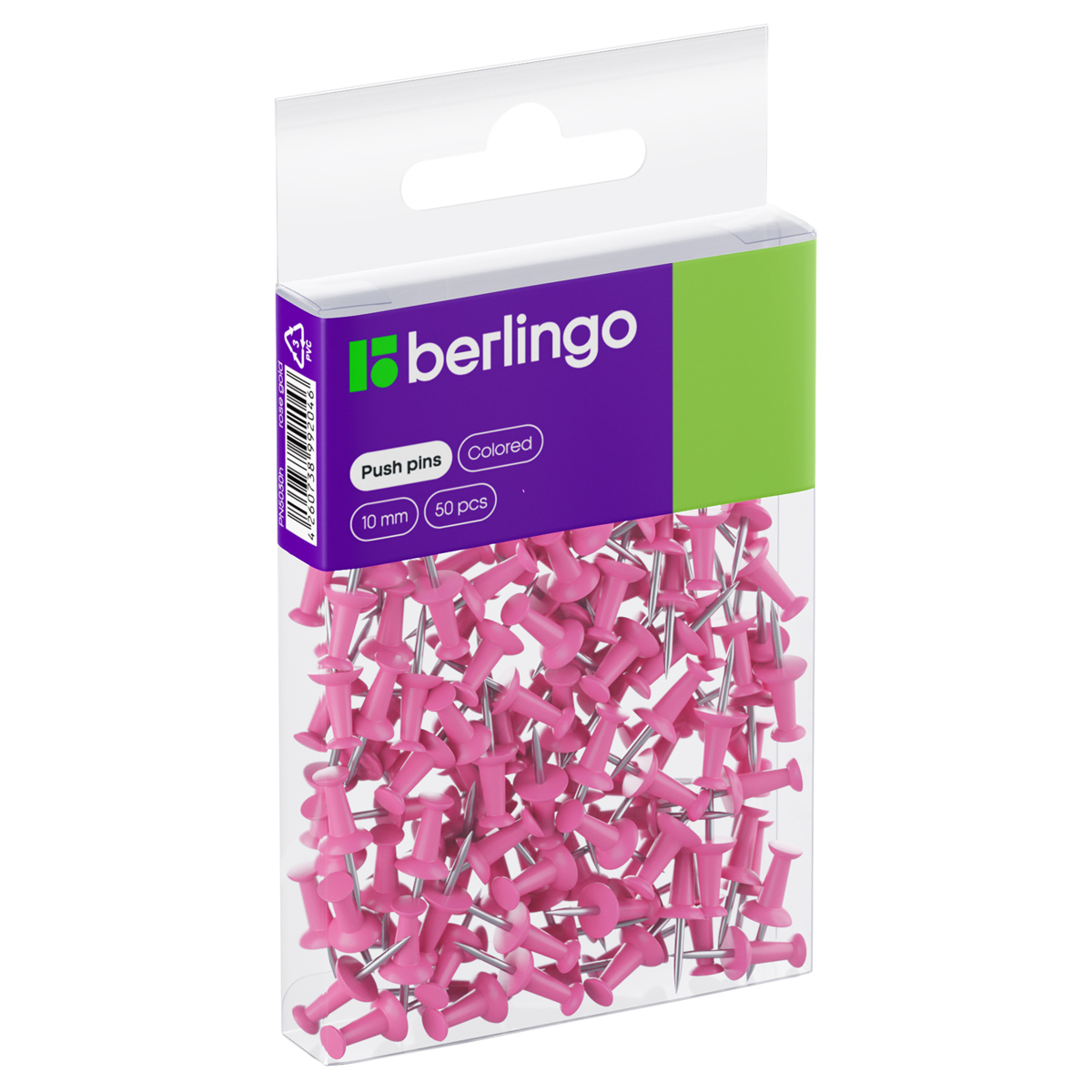 Кнопки силовые Berlingo, 50шт., цветные, ПВХ упак., европодвес, розовые PN5030c