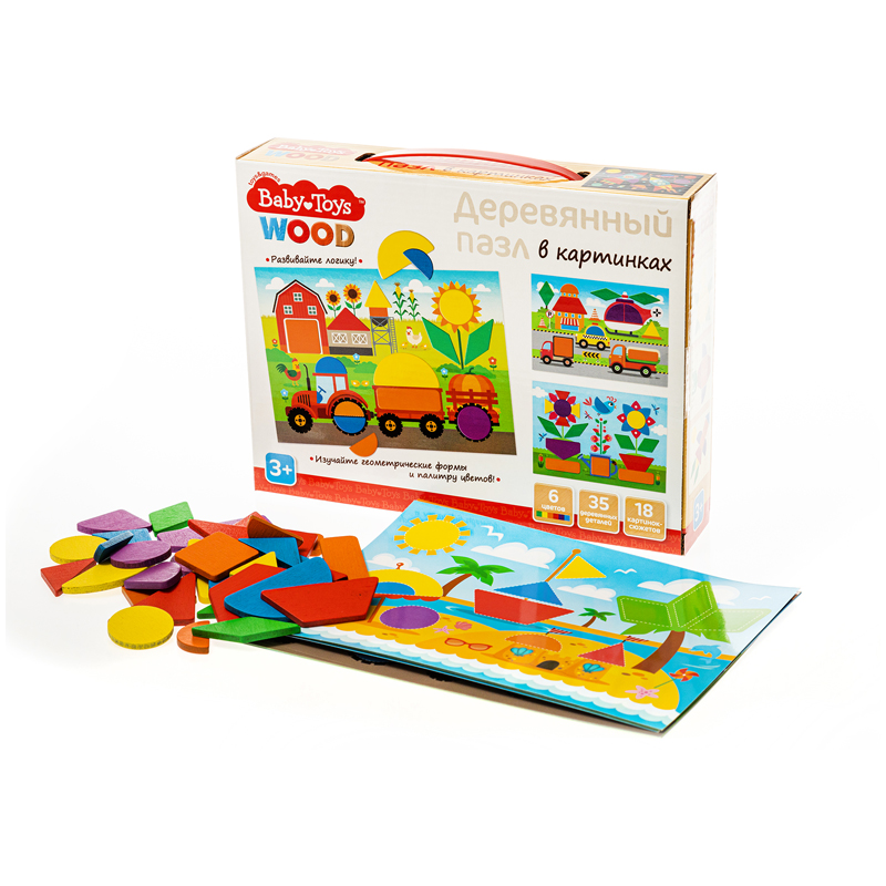 Деревянный пазл Baby Toys, 35 элементов, картонная коробка 4098