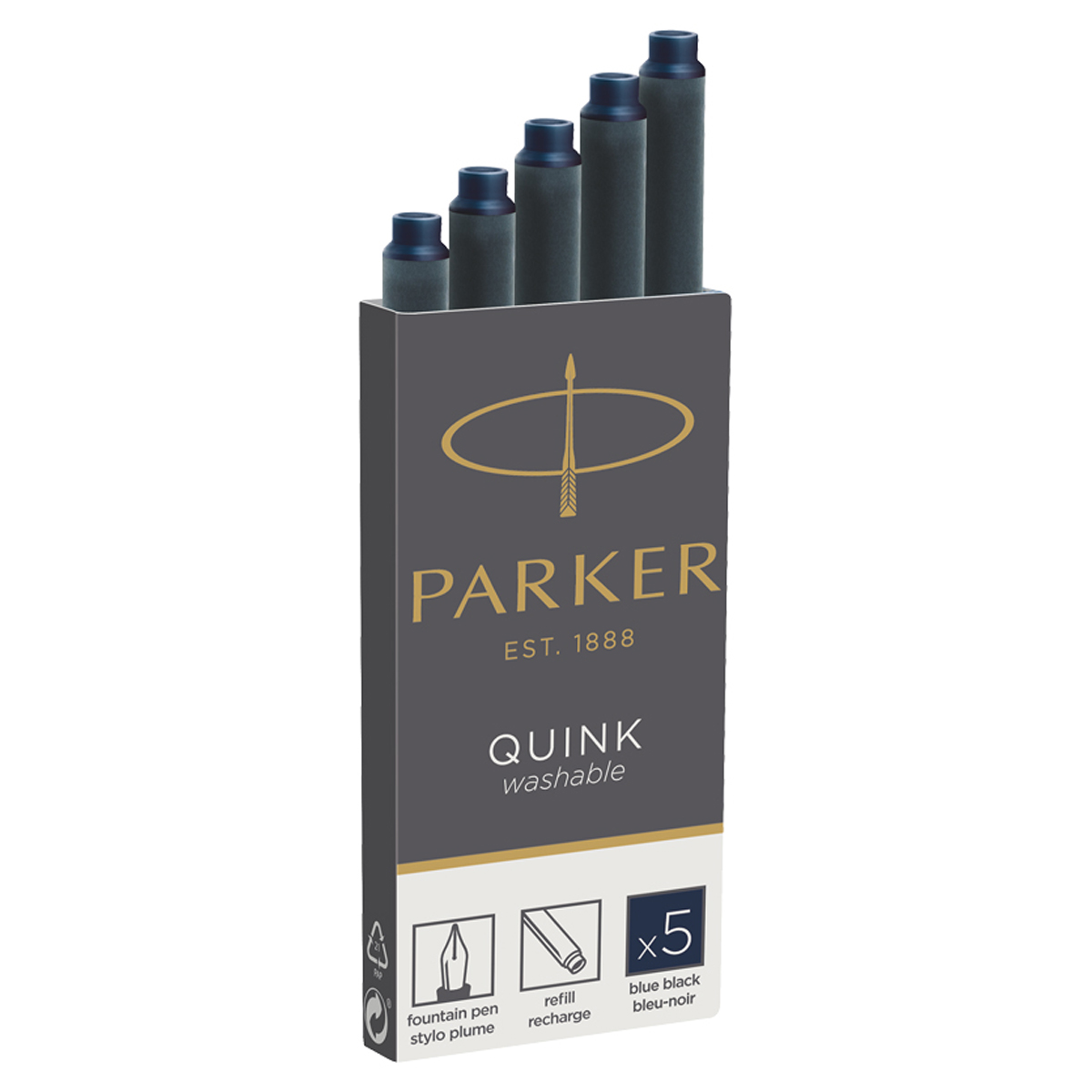 Картриджи чернильные Parker "Cartridge Quink" смываемые сине-черные, 5шт., картонная коробка 1950385