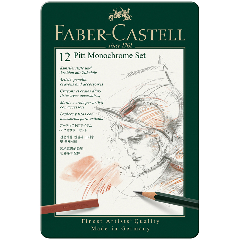 Набор художественных изделий Faber-Castell "Pitt Monochrome", 12 предметов, метал. кор. 112975