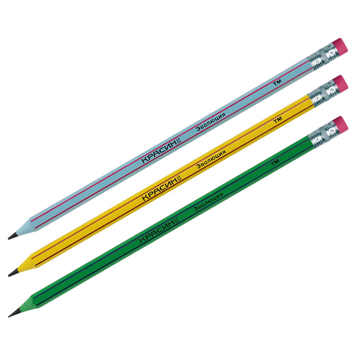Карандаш ч/г Красин "Эволюция" ТМ (HB), с полосами, с ластиком, заточен., пластиковый КР-150121