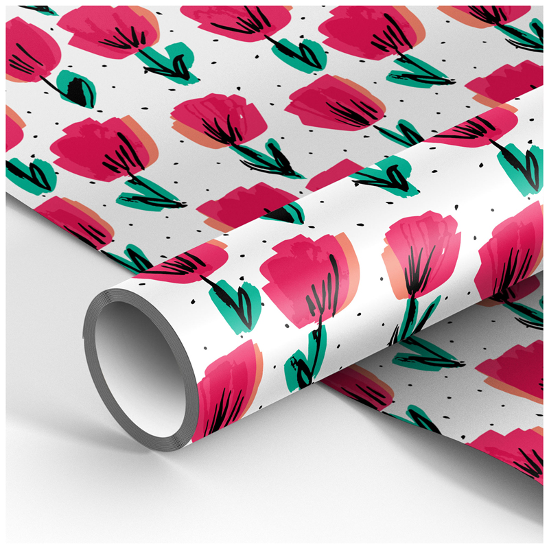 Упаковочная бумага глянц. 70*100см, MESHU "Red tulips", 90г/м2 М100_41074