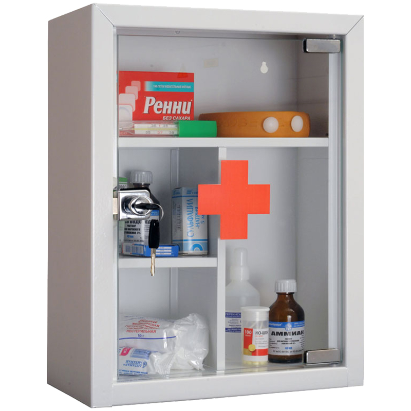 Аптечка для медикаментов Hilfe AMD-39G, со стеклом, 390*300*160мм S26199012301