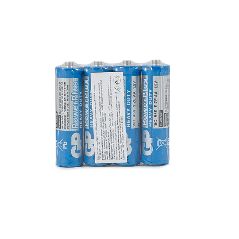 Батарейка GP PowerPlus AA (R06) 15G солевая, OS4 GP 15CEBRA-2S4